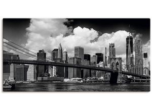 4062144817575 - Wandbild ARTLAND Manhattan Skyline Brooklyn Bridge Bilder Gr B H 100 cm x 50 cm Leinwandbild New York Querformat 1 St schwarz Kunstdrucke als Alubild Leinwandbild Wandaufkleber oder Poster in versch Größen