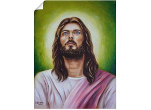 4062144828755 - Wandbild ARTLAND Jesus Christus Porträt Bilder Gr B H 45 cm x 60 cm Poster Christliche Bilder Hochformat 1 St grün Kunstdrucke als Alubild Leinwandbild Wandaufkleber oder Poster in versch Größen