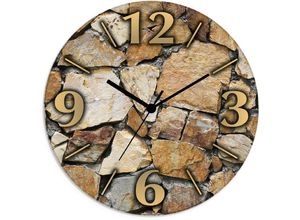 4062144832509 - Wanduhr ARTLAND Braune Steinwand Wanduhren Gr B H T 30 cm x 30 cm x 18 cm Funkuhr beige (natur) Wanduhren wahlweise mit Quarz- oder Funhuhrwerk lautlos ohne Tickgeräusche