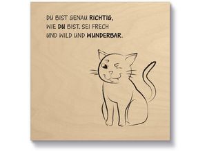 4062144833742 - Holzbild ARTLAND Katze Bilder Gr B H T 15 cm x 15 cm x 21 cm Sprüche & Texte quadratisch 1 St beige (natur) Holzbilder