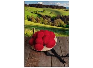 4062144835272 - Wandbild ARTLAND Schwarzwälder Bollenhut auf Holztisch Bilder Gr B H 60 cm x 90 cm Leinwandbild Wiesen & Baumbilder Hochformat 1 St grün Kunstdrucke als Alubild Leinwandbild Wandaufkleber oder Poster in versch Größen