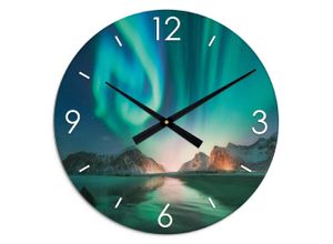 4062144877760 - Wanduhr ARTLAND XXL Ø 50 cm Auroraborialis Polarlicht Wanduhren Gr B H T 50 cm x 50 cm x 18 cm Quarzuhr blau Wanduhren