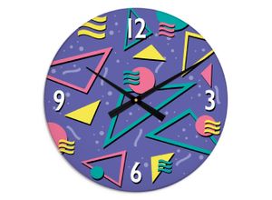 4062144877869 - Wanduhr ARTLAND XXL Ø 50 cm Retro Design 80er Jahre Wanduhren Gr B H T 50cm x 50cm x 18cm Quarzuhr lila lautlos ohne Tickgeräusche