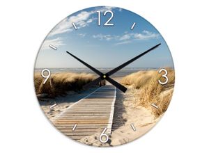 4062144877920 - Wanduhr ARTLAND XXL Ø 50 cm Nordseestrand auf Langeoog - Steg Wanduhren Gr B H T 50 cm x 50 cm x 18 cm Quarzuhr beige (naturfarben) lautlos ohne Tickgeräusche