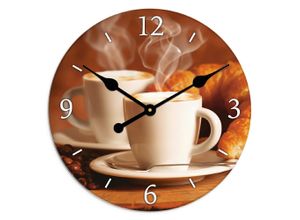 4062144878279 - Wanduhr ARTLAND XXL Ø 50 cm Dampfender Cappuccino und Croissant Wanduhren Gr B H T 50 cm x 50 cm x 18 cm Quarzuhr braun Wanduhren lautlos ohne Tickgeräusche