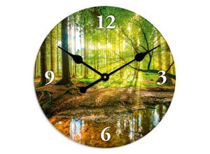 4062144878293 - Wanduhr ARTLAND XXL Ø 50 cm Wald mit Bach Wanduhren Gr B H T 50 cm x 50 cm x 18 cm Quarzuhr grün Wanduhren