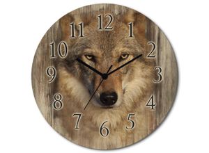 4062144961292 - Wanduhr ARTLAND Wolf Wanduhren Gr B H T 30 cm x 30 cm x 06 cm Funkuhr braun Wanduhren