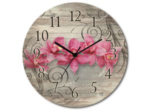 4062144961360 - Wanduhr ARTLAND rosa Orchideen auf Ornamenten Wanduhren Gr B H T 30 cm x 30 cm x 06 cm Funkuhr pink Wanduhren