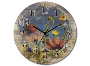 4062144961377 - Wanduhr ARTLAND Wildblumenwiese Wanduhren Gr B H T 30cm x 30cm x 06cm Funkuhr bunt (farbig) wahlweise mit Quarz- oder Funkuhrwerk lautlos ohne Tickgeräusche