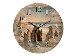 4062144961414 - Wanduhr ARTLAND Sonnenuntergang Strand Wanduhren Gr B H T 30 cm x 30 cm x 06 cm Funkuhr braun Wanduhren