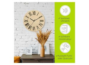 4062144961445 - Wanduhr ARTLAND Zeit in römischer Ziffern Moderne Wanduhren Gr B H T 30 cm x 30 cm x 06 cm Funkuhr beige (naturfarben) Wanduhren