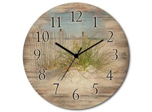 4062144961650 - Wanduhr ARTLAND Sanddüne mit Gräsern und Zaun Wanduhren Gr B H T 30cm x 30cm x 06cm Funkuhr beige (naturfarben) wahlweise mit Quarz- oder Funkuhrwerk lautlos ohne Tickgeräusche