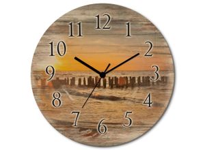 4062144961711 - Wanduhr ARTLAND Sonnenuntergang am Strand Wanduhren Gr B H T 30 cm x 30 cm x 06 cm Funkuhr orange Wanduhren
