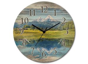 4062144961728 - Wanduhr ARTLAND Landschaft in den Alpen Wanduhren Gr B H T 30 cm x 30 cm x 06 cm Funkuhr blau Wanduhren wahlweise mit Quarz- oder Funkuhrwerk lautlos ohne Tickgeräusche