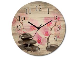 4062144961773 - Wanduhr ARTLAND Schwarze Steine und pinke Orchidee Wanduhren Gr B H T 30 cm x 30 cm x 06 cm Funkuhr pink Wanduhren