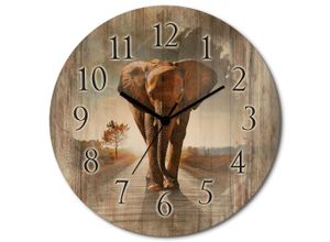 4062144961797 - Wanduhr ARTLAND Ein Elefant läuft auf der Straße Wanduhren Gr B H T 30cm x 30cm x 06cm Funkuhr braun wahlweise mit Quarz- oder Funkuhrwerk lautlos ohne Tickgeräusche