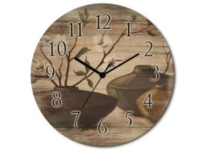 4062144962114 - Wanduhr ARTLAND Golden eingerahmte Kirschblüten beige (naturfarben) B30cm H30cm T06cm Wanduhren wahlweise mit Quarz- oder Funkuhrwerk lautlos ohne Tickgeräusche