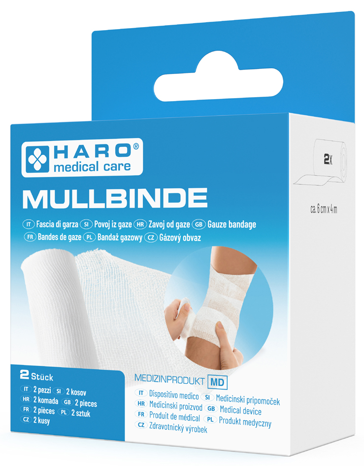 4062191100132 - HARO Mullbinde elastisch weiß 60 mm x 40 m 2er Set