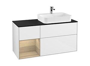 4062373066751 - Villeroy und Boch Finion Waschtischunterschrank F392PCGF 120cm Abdeckplatte black matt Regal links Oak Veneer Glossy white lacquer