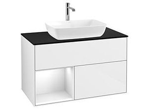 4062373118771 - Villeroy und Boch Finion Waschtischunterschrank F772GFGF 100cm Abdeckplatte black matt Regale Glossy white lacquer Glossy white lacquer