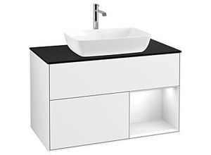 4062373125076 - Villeroy und Boch Finion Waschtischunterschrank F782GFGF 100cm Abdeckplatte black matt Regale Glossy white lacquer Glossy white lacquer