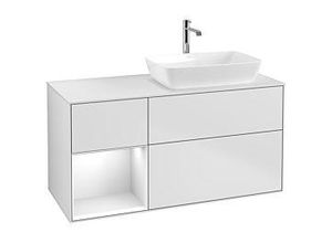 4062373135686 - Villeroy und Boch Finion Waschtischunterschrank F801GFMT 120cm Abdeckplatte white matt Regale Glossy white lacquer White matt lacquer