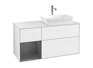 4062373135853 - Villeroy und Boch Finion Waschtischunterschrank F801GKGF 120cm Abdeckplatte white matt Regale Anthracite matt lacquer Glossy white lacquer