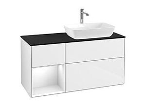 4062373137673 - Villeroy und Boch Finion Waschtischunterschrank F802GFGF 120cm Abdeckplatte black matt Regale Glossy white lacquer Glossy white lacquer