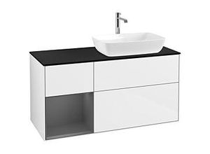 4062373137956 - Villeroy und Boch Finion Waschtischunterschrank F802GKGF 120cm Abdeckplatte black matt Regale Anthracite matt lacquer Glossy white lacquer