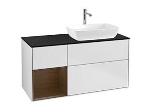 4062373138342 - Villeroy und Boch Finion Waschtischunterschrank F802GNMT 120cm Abdeckplatte black matt Regale Walnut Veneer White matt lacquer