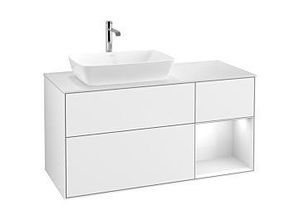 4062373141878 - Villeroy und Boch Finion Waschtischunterschrank F811GFGF 120cm Abdeckplatte white matt Regale Glossy white lacquer Glossy white lacquer