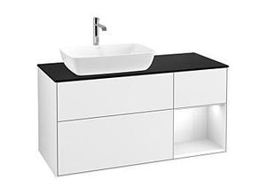 4062373143971 - Villeroy und Boch Finion Waschtischunterschrank F812GFGF 120cm Abdeckplatte black matt Regale Glossy white lacquer Glossy white lacquer