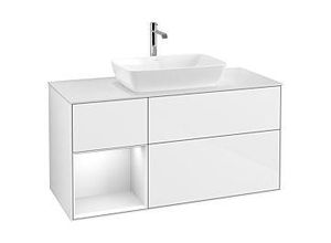 4062373148174 - Villeroy und Boch Finion Waschtischunterschrank F821GFGF 120cm Abdeckplatte white matt Regale Glossy white lacquer Glossy white lacquer