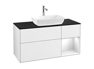 4062373156575 - Villeroy und Boch Finion Waschtischunterschrank F832GFGF 120cm Abdeckplatte black matt Regale Glossy white lacquer Glossy white lacquer