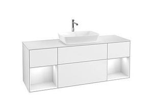 4062373161616 - Villeroy und Boch Finion Waschtischunterschrank F861GFGF 160cm Abdeckplatte white matt Regale Glossy white lacquer Glossy white lacquer