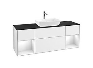 4062373163719 - Villeroy und Boch Finion Waschtischunterschrank F862GFGF 160cm Abdeckplatte black matt Regale Glossy white lacquer Glossy white lacquer