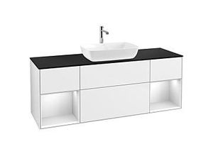 4062373165393 - Villeroy und Boch Finion Waschtischunterschrank F862MTGF 160cm Abdeckplatte black matt Regale White matt lacquer Glossy white lacquer