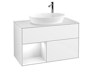 4062373168752 - Villeroy und Boch Finion Waschtischunterschrank F891GFGF 100cm Abdeckplatte white matt Regale Glossy white lacquer Glossy white lacquer