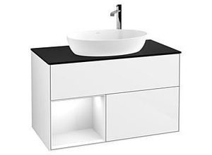 4062373170854 - Villeroy und Boch Finion Waschtischunterschrank F892GFGF 100cm Abdeckplatte black matt Regale Glossy white lacquer Glossy white lacquer