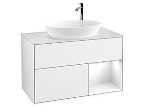 4062373175057 - Villeroy und Boch Finion Waschtischunterschrank F901GFGF 100cm Abdeckplatte white matt Regale Glossy white lacquer Glossy white lacquer