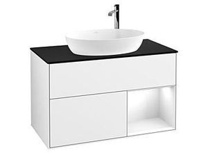 4062373177150 - Villeroy und Boch Finion Waschtischunterschrank F902GFGF 100cm Abdeckplatte black matt Regale Glossy white lacquer Glossy white lacquer