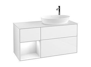 4062373181775 - Villeroy und Boch Finion Waschtischunterschrank F921GFGF 120cm Abdeckplatte white matt Regale Glossy white lacquer Glossy white lacquer