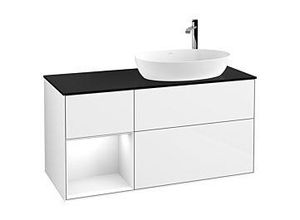 4062373183878 - Villeroy und Boch Finion Waschtischunterschrank F922GFGF 120cm Abdeckplatte black matt Regale Glossy white lacquer Glossy white lacquer