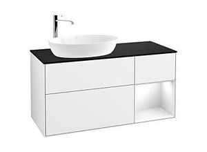 4062373190173 - Villeroy und Boch Finion Waschtischunterschrank F932GFGF 120cm Abdeckplatte black matt Regale Glossy white lacquer Glossy white lacquer