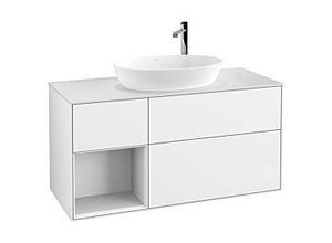 4062373194379 - Villeroy und Boch Finion Waschtischunterschrank F941GFGF 120cm Abdeckplatte white matt Regale Glossy white lacquer Glossy white lacquer