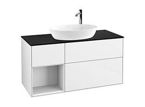 4062373196472 - Villeroy und Boch Finion Waschtischunterschrank F942GFGF 120cm Abdeckplatte black matt Regale Glossy white lacquer Glossy white lacquer