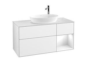 4062373200674 - Villeroy und Boch Finion Waschtischunterschrank F951GFGF 120cm Abdeckplatte white matt Regale Glossy white lacquer Glossy white lacquer