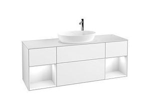 4062373207819 - Villeroy und Boch Finion Waschtischunterschrank F981GFGF 160cm Abdeckplatte white matt Regale Glossy white lacquer Glossy white lacquer