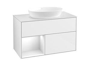 4062373214954 - Villeroy und Boch Finion Waschtischunterschrank FA11GFGF 100cm Abdeckplatte white matt Regale Glossy white lacquer Glossy white lacquer