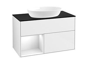 4062373217054 - Villeroy und Boch Finion Waschtischunterschrank FA12GFGF 100cm Abdeckplatte black matt Regale Glossy white lacquer Glossy white lacquer